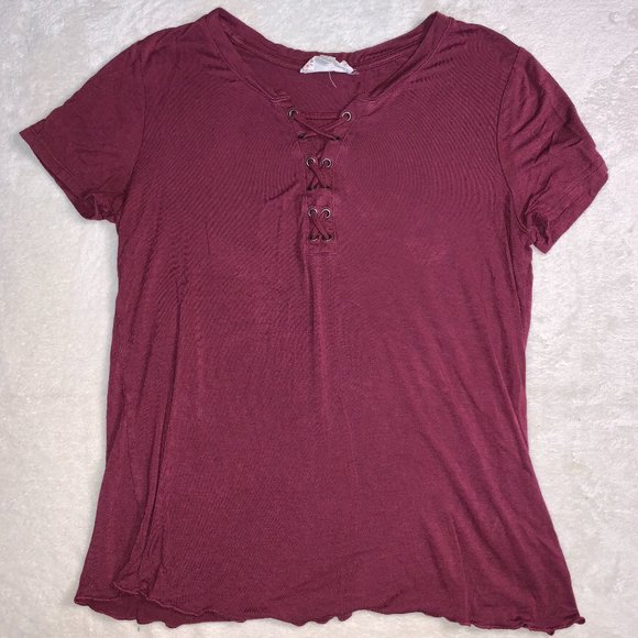 Shirt With Lettuce Hem and Crossover Neck - Picture 1 of 2